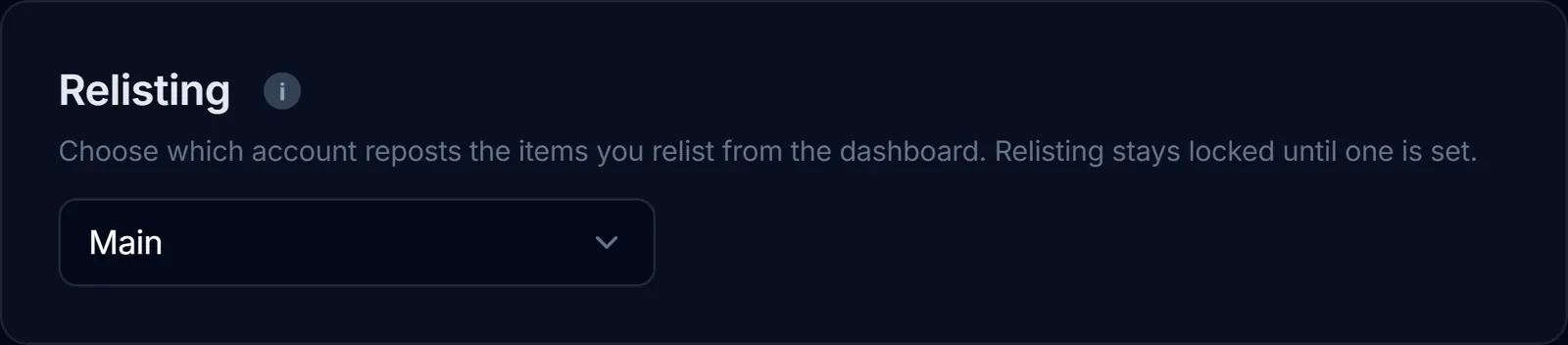 Relisting settings with Main selected as the listing account